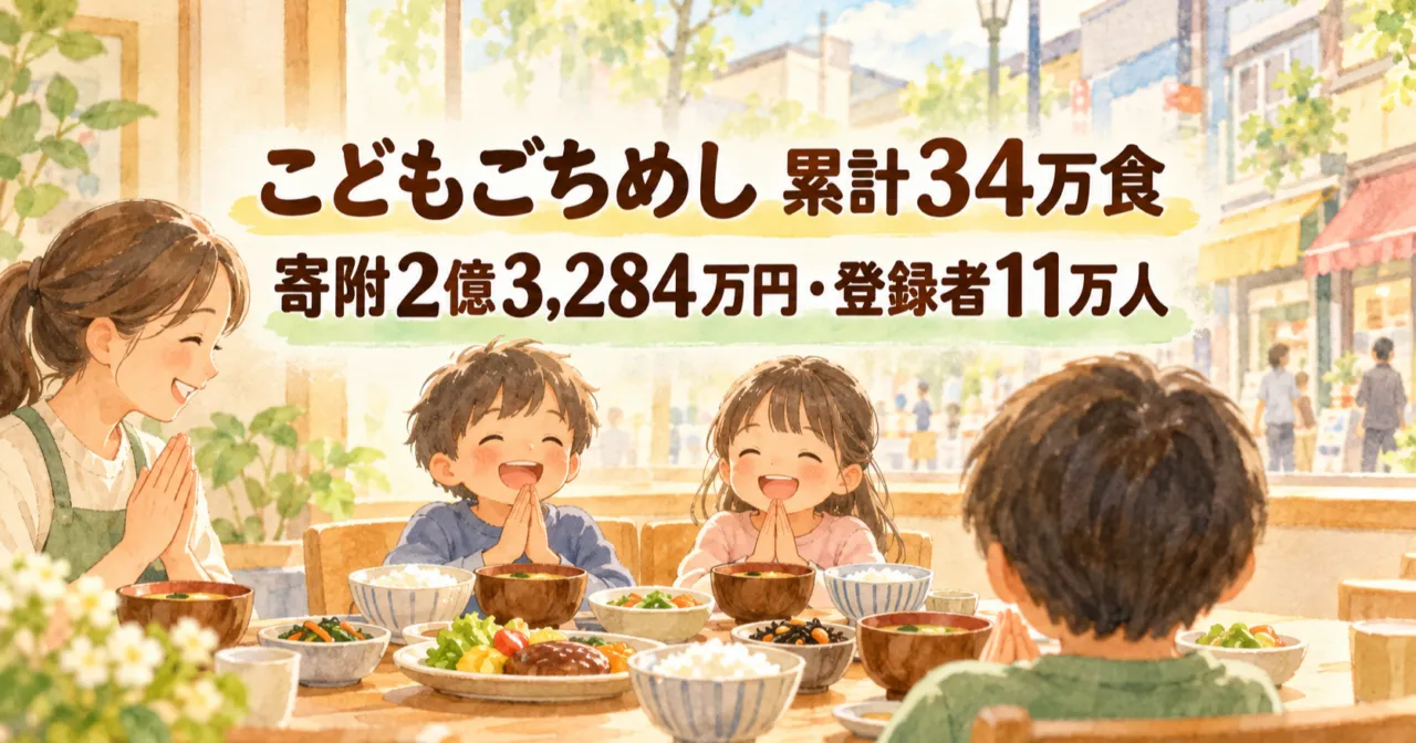 こどもごちめし、累計34万食。食卓を囲んで笑顔で食べ始める子どもたち