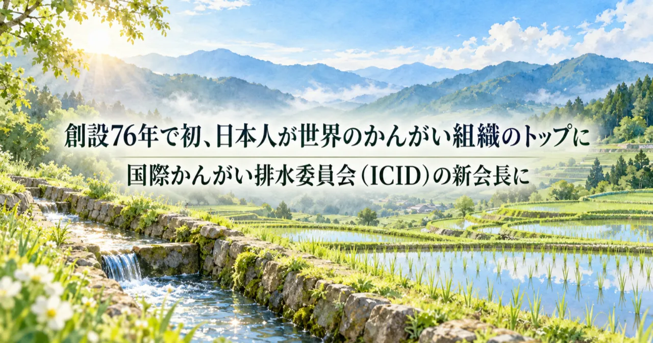 棚田と石組みの用水路を水が流れる風景。創設76年で初、日本人がICIDの新会長に