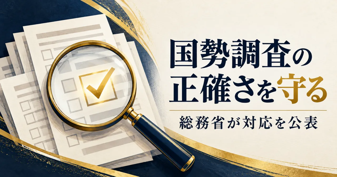 調査書類と確認印を描いたイラスト。国勢調査の正確さを守る、総務省が対応を公表。